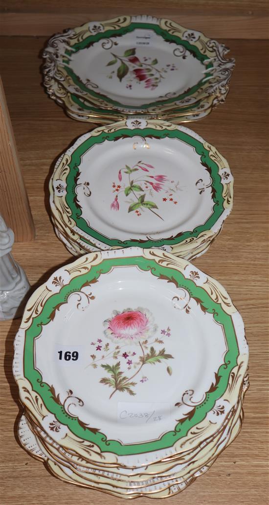 A Victorian Staffordshire sixteen piece floral painted part dessert service